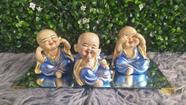 Trio de Budas Monge Bebê Cego Surdo Mudo Decoração Azul Claro 8CM