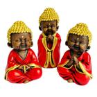Trio de Budas Monges Rezando Vermelho Gesso - Hadu Esotéricos