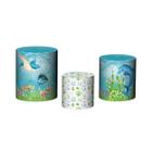 Trio De Capa Cilindro 3D - Fundo Do Mar Aquarela Azul Cute 012