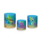 Trio De Capa Cilindro 3D - Fundo do Mar Cute Azul Médio 009 - Via Cores