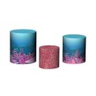 Trio De Capa Cilindro 3D - Sereia fundo do Mar Silhueta Efeito Glitter Rosa 004