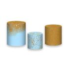 Trio de Capas de Cilindro - Efeito Glitter Dourado no fundo Azul 074