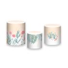 Trio de Capas de Cilindro - Floral Aquarela Salmão com Verde 044 - Via Cores