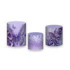 Trio de Capas de Cilindro - Flores e Borboletas Lilás com Roxo 027 - Via Cores