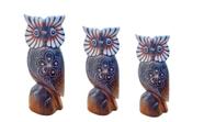 Trio de corujas decor floral com bolinhas em madeira - bali - Wood