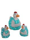 Trio de Patos Patinhos de avental azul de porcelana miniaturas enfeite