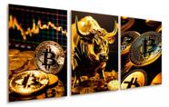 Trio De Quadros Bitcoin Cripto Trader Ouro"