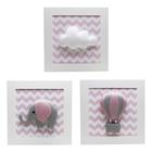 Trio De Quadros Elefante Balão Rosa Quarto Bebê Infantil Menina