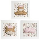 Trio De Quadros Ursa Princesa Quarto Bebê Infantil Menina