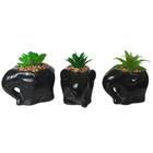 Trio de Vasos Elefantes C/Plantas Suculentas - Cerâmica 11x7,5x11cm