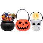 Trio Decorativo Halloween Mini Balde Abobora Caveira e Caldeirão