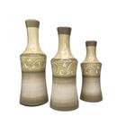 Trio decorativo vaso garrafa bege artesanal de cerâmica