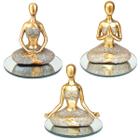 Trio Decorativo Yoga Posição Meditação Resina Base Espelhada