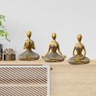 Trio Decorativo Yoga Posição Meditação Resina C/ Brilho Luxo