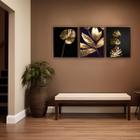 Trio Folhagens Ouro E Preto Canvas C/ Moldura 129x53cm