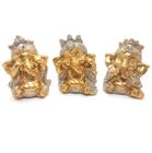 Trio Ganesha da Sorte Hindu Sorrindo Felizes Dourado Brilho