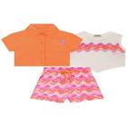 Trio Infantil Menina Verão Top Camisa e Shorts Blogueirinha