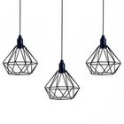 Trio Lustre Pendente Aramado Diamante Preto