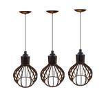 Trio Pendente Turin Luminária Teto Area Gourmet Marrom