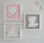 Trio Quadros D176 Enfeite Parede Ursas Menina Decoração Infantil Baby Quarto - 3 unid