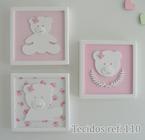 Trio Quadros D176 Enfeite Parede Ursas Menina Decoração Infantil Baby Quarto - 3 unid