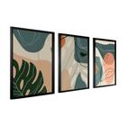 Trio Quadros Para Sala 40x60 cm Grande Com Moldura Folhagem Abstrata Moderno Quarto
