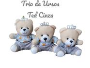 Trio Ursinhos De Pelúcia Para Nicho Decoração Bebê Quarto Festa - Ursinho Ted Cinza