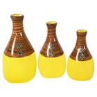 Trio Vasos Garrafas Belly Em Cerâmica De Sala Amarelo - Retrofenna Decor