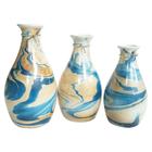Trio Vasos Garrafas Belly Em Cerâmica De Sala Azul Orion