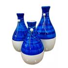 Trio Vasos Garrafas Belly em Cerâmica de Sala Decor - Azul