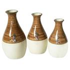 Trio Vasos Garrafas Belly em Cerâmica de Sala Decor - Marrom e Bege
