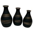 Trio Vasos Garrafas Em Cerâmica Fosca De Sala Black Gold