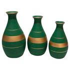 Trio Vasos Garrafas em Cerâmica Fosca de Sala Decor - Green Golden