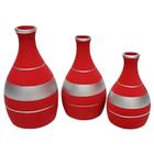 Trio Vasos Garrafas Em Cerâmica Fosca De Sala Red Silver