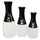 Trio Vasos Garrafas Grandes Cerâmica Decorativa Black White