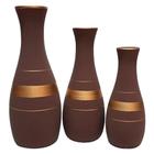 Trio Vasos Garrafas Grandes em Cerâmica Fosca Decorativa - Chocolate Gold
