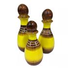 Trio Vasos Pinos De Boliche Em Cerâmica Amarela E Marrom