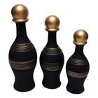 Trio Vasos Pinos de Boliche Grande em Cerâmica Fosca Decor - Black Gold