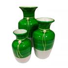 Trio Vasos Urnas Jad Em Cerâmica De Aparador Verde