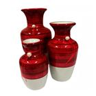 Trio Vasos Urnas Jad em Cerâmica Decorativas de Sala - Red Beige