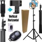 Tripé 2,10 Metros + Suporte Celular Smartphone Vertical Horizontal 360º foto vídeo estúdio