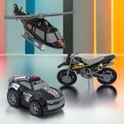 Triplo BS Kit de Brinquedos de Polícia com Carro, Moto e Helicóptero - Preto