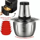 Triturador Processador de Alimentos Elétrico Aço Inox Multiprocessador de Alimentos 110V e 220V Com Kit 6 Formas de Airfryer