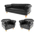 Um Sofá 1,80cm + Duas Poltronas Chesterfield Elisabeth - Corano Preto