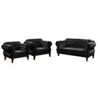 Um Sofá 2,00cm + Duas Poltronas Chesterfield Elisabeth Suede - Preto