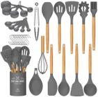 Umite Chef Cozinha Cozinha Utensílios Conjunto, 24 pcs Anti-stick Silicone Cozinha Utensílios Espátula Conjunto com Suporte, Alça de Lenha Resistente ao Calor Gadgets Cozinha Utensil Set (Cinza)