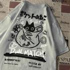 Unissex Verão Dos Desenhos Animados Gato Camisetas Harajuku Kawaii Manga Curta Casal Streetwear Y2k