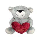 Ursinho de Pelúcia Urso Cinza Encanto Love com Coração Antialérgico Presente - 16cm - Wu Pelúcias
