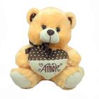 Urso Bege Pelúcia 32 Cm Alt. Com Coração Marrom Amor - Fizzy Toys