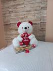 Urso de pelúcia 38x30 romântico com 1 caixa de bombom Ferrero Rocher